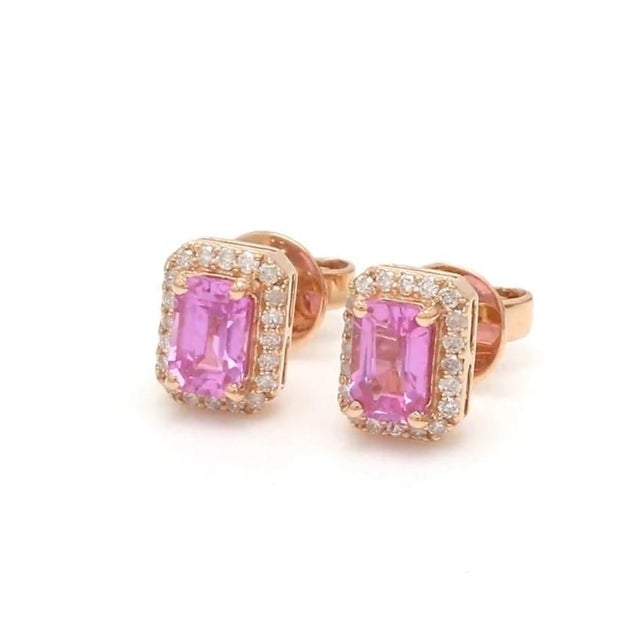 1.05 cts Natural pink sapphire & 0.20 cts diamond earrings in 14k gold For Sale - Image 11 of 18