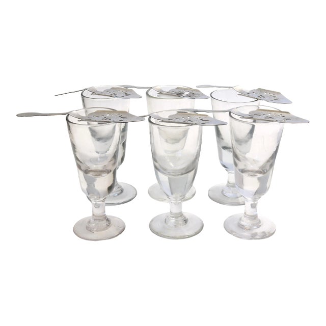 French Absinthe Glasses W/Wpoons, 12Pcs For Sale