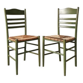 Set of Vintage Farmhouse Chairs in Beechwood and Raffia, Italy, 1970s For Sale