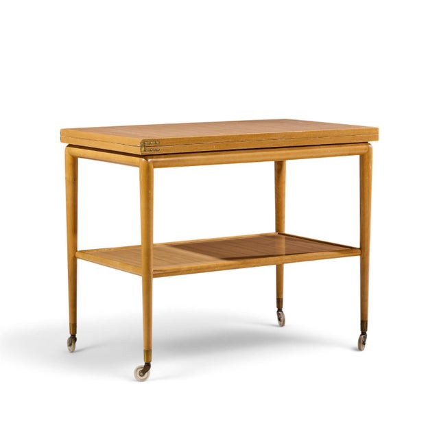 Robsjohn Gibbings for Widdicomb Mid Century Expandable Flip Top Bar Cart For Sale In Chicago - Image 6 of 11