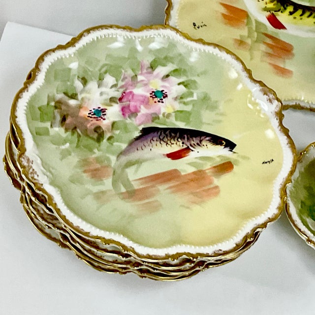 French 1800s Antique French Limoges Porcelain George Borgfeldt Fish Game Dinnerware Set - 13 Pieces, Service for 10. For Sale - Image 3 of 18