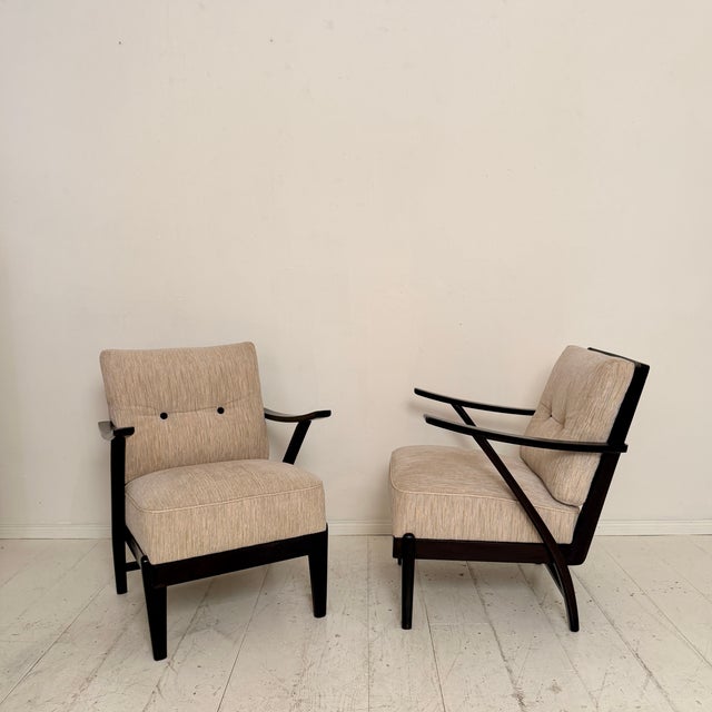 1950s Mid-Century Modern Lounge Chairs with Black Wooden Frame, 1950s, Set of 2 For Sale - Image 5 of 18