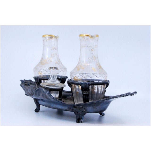 Silver Structure and Glass Cruet Set with Gold Accents, Set of 3 For Sale - Image 3 of 10