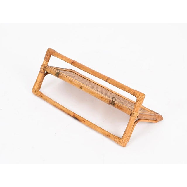 Wood French Riviera Style Shelf in Bamboo, Rattan and Wicker, Italy, 1970s For Sale - Image 7 of 10