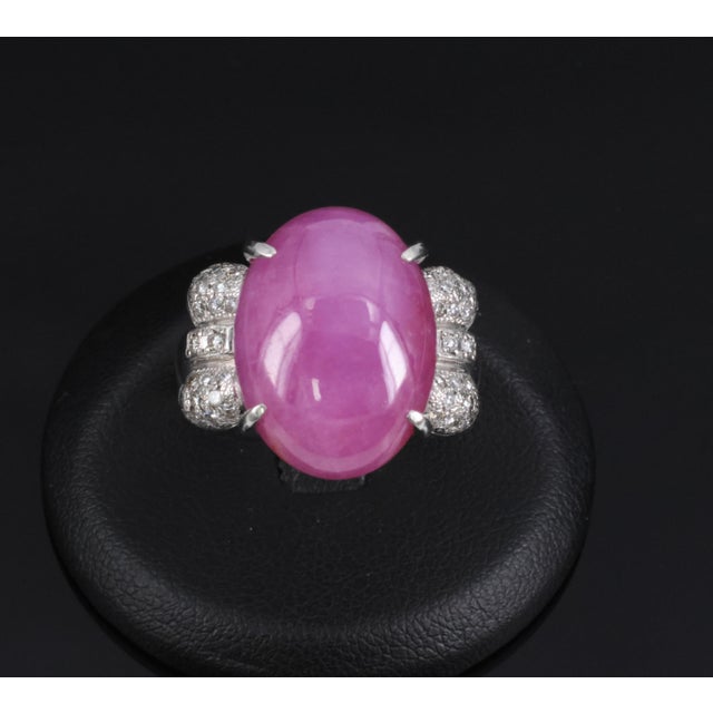 Pink Late 20th Century Rare 21.42ct Natural Pink Star Sapphire & 0.32ct Diamond Platinum Ring, Size 8.5 For Sale - Image 8 of 18
