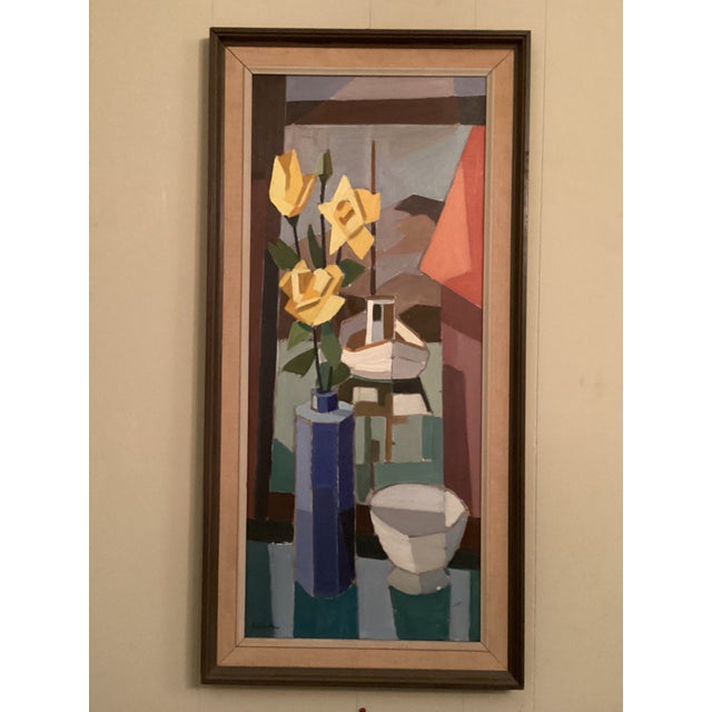 Mid 20th Century Tall & Narrow Cubist Still Life W/ Yellow Daffodills For Sale - Image 11 of 11