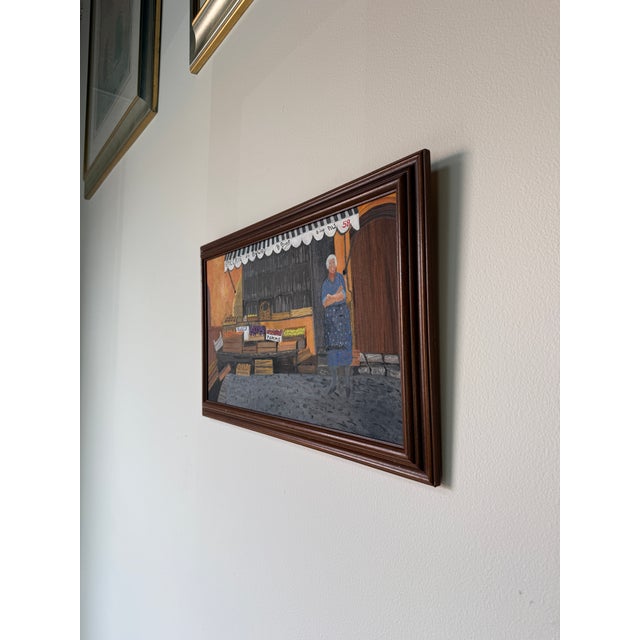 Impressionist 1980's M.GayLord Folk Art Impressionist Woman at Grocery Store Oil on Canvas - Framed For Sale - Image 3 of 7