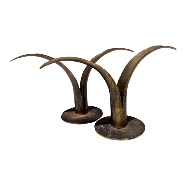 Sweden by Ystad-Metall Brass Candle Holders Patinated Brass Danish Modern For Sale