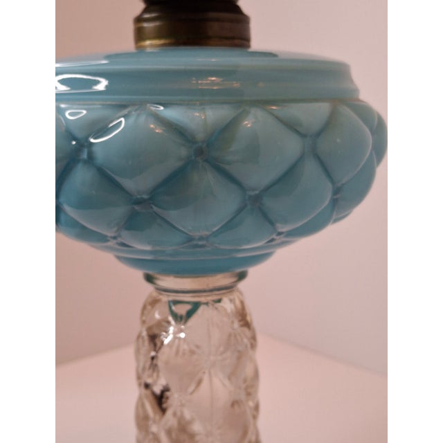 Rare Pair Antique Consolidated Pink & Blue Cased Glass Florette Stand Lamps P&A For Sale - Image 17 of 18