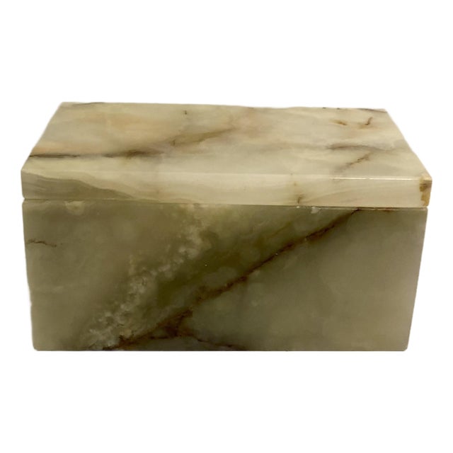 1950s Italian Alabaster Sage Green Lidded Box For Sale