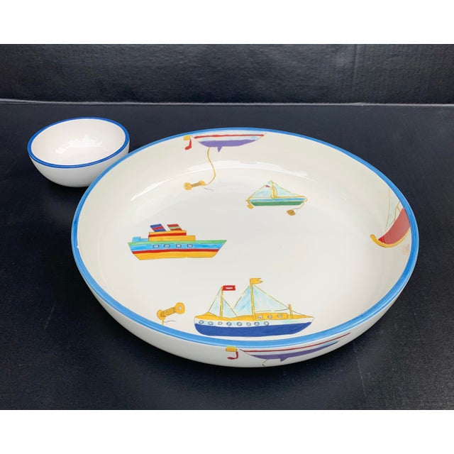 Ceramic Studio Nova Yacht Race Boating Motif Big Serving Bowl Chip and Dip For Sale - Image 7 of 7