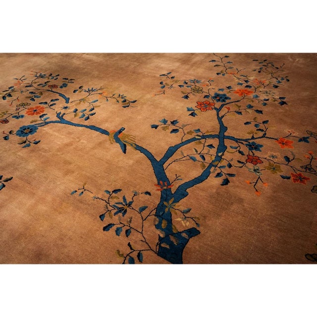 1920s Antique Caramel Field Floral Handknotted Wool Chinese Art Deco Carpet Rug For Sale In New York - Image 6 of 10