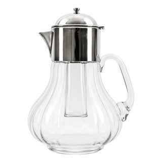 Italian Hand-Blown Glass and Silver-Plated Pitcher with Ice Insert, 1950s For Sale