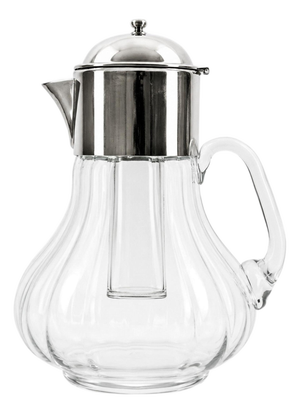 Italian Hand-Blown Glass and Silver-Plated Pitcher with Ice Insert, 1950s