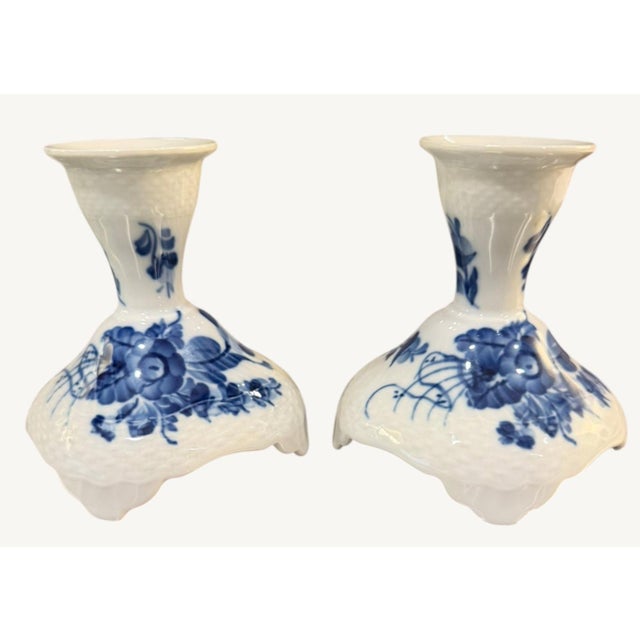 Royal Blue Royal Copenhagen Blue Flower 10/1711 Pair Porcelain Candlesticks Denmark Vintage For Sale - Image 8 of 9