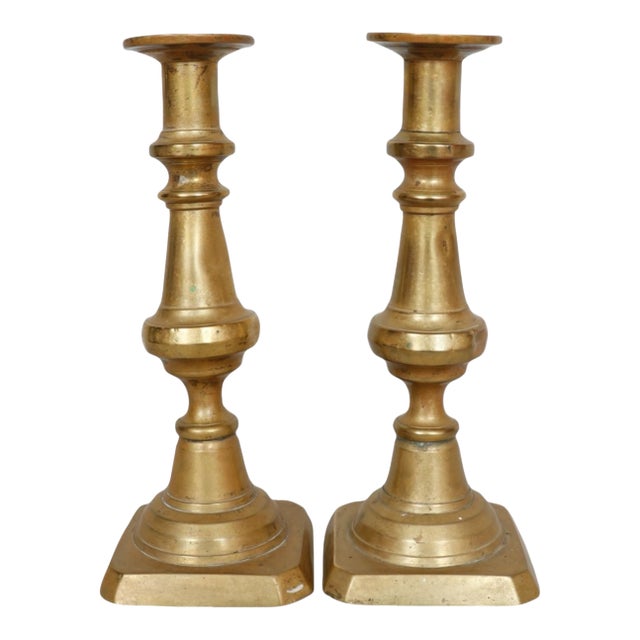 Antique Brass Candlestick Holders, a Pair For Sale