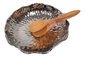 Large Porcelain Salad Bowl With Bamboo Servers - Set of 3