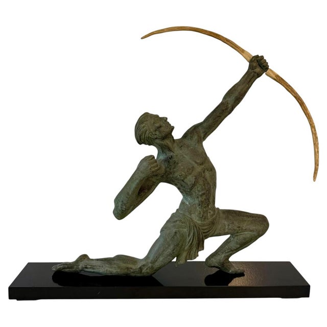 After Jean De Roncourt, French Art Deco The Archer Sculpture, 1930s, 1920s, Metal & Bakelite on Marble Base For Sale - Image 12 of 12