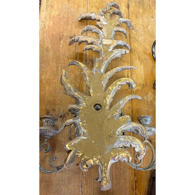 Mid 20th Century Mud Century Three Arm Gilt Wood Italian Wall Sconce for Candles, Signed Made in Italy For Sale - Image 5 of 6