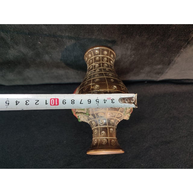 Chinese Ceramic Vase,Brown Glaze Porcelain Vase Hand Carved Spider Pattern For Sale - Image 11 of 12