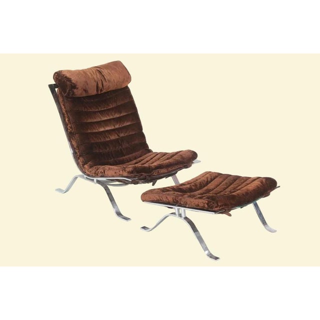 1960s Attributed to Arne Norell "Ari" Chrome & Brown Velvet Lounge Chair With Ottoman For Sale In New York - Image 6 of 11