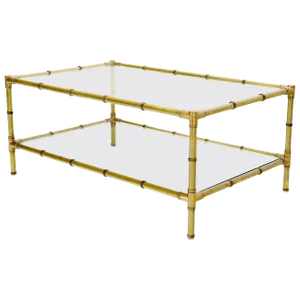 Italian Mid-Century Modern Faux Bamboo Machined Brass Rectangle Two-Tier Coffee