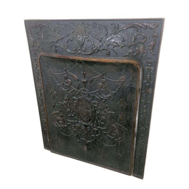 19th Century Antique 24" Cast Iron Fireplace Surround and Cover 2 Pieces For Sale - Image 4 of 5