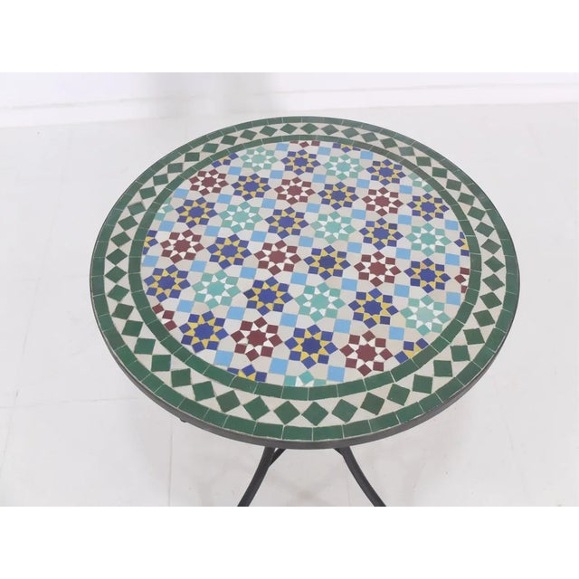 Moroccan Round Multicolor Mosaic Table Moroccan Decor Art For Sale - Image 3 of 7