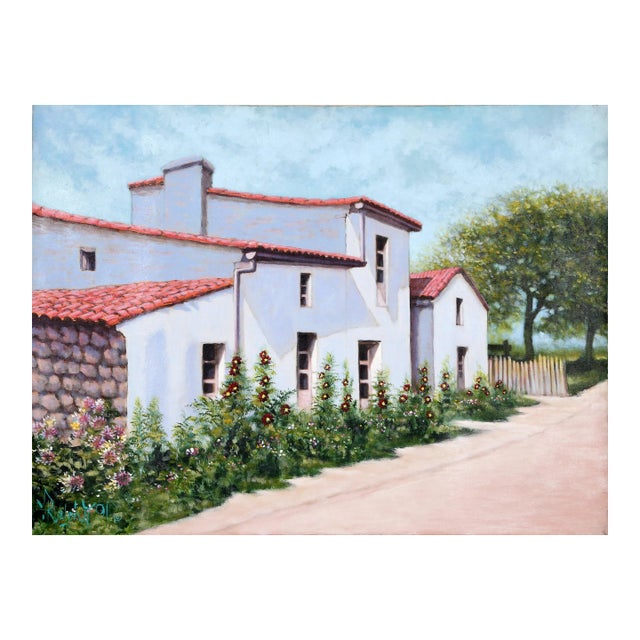 Spanish Bungalo with Red Flowers, Rugero Valdini, Painting For Sale