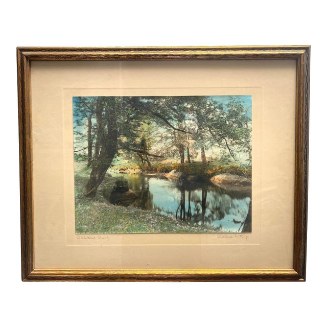 1920s Signed Wallace Nutting a Sheltered Brook Framed Pastel Colored Print For Sale
