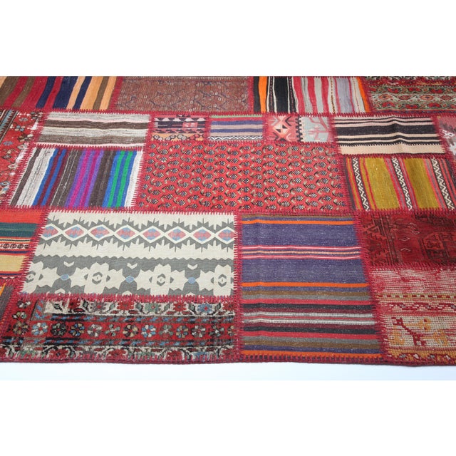 Red Vintage Handwoven Kilim Patchwork Rug & Kilim for Floor – 5' 3'' X 6' 11'' For Sale - Image 8 of 12