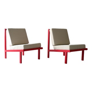 Set of Vintage Scandinavian Lounge Chairs in Cherry Red, 1970s For Sale