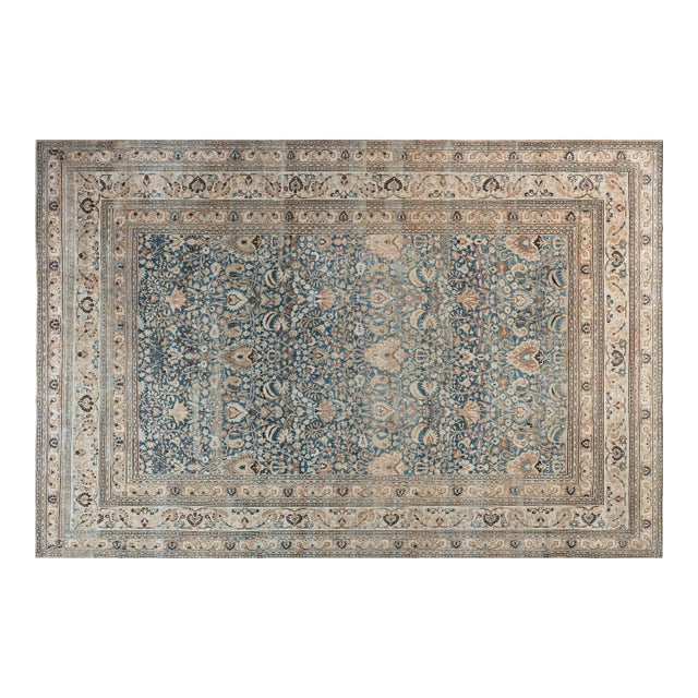 Fine Antique Persian Mashad Handmade Wool Rug For Sale