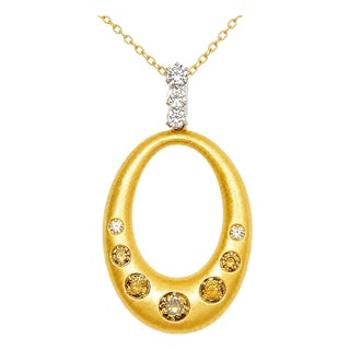 Late 20th Century 18K Gold Designer Cordova Diamond Champagne Pendant Necklace Slide For Sale