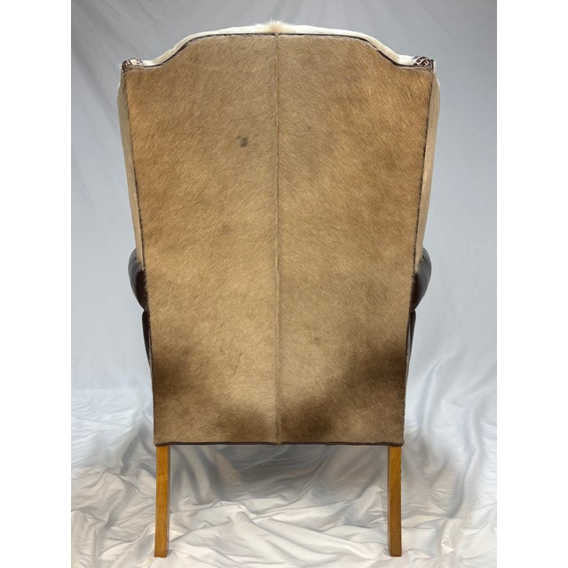 Animal Skin 1970s Custom Wingback Chair in Brazilian Champagne Hair-on-Hide & Italian Espresso Leather – Crocodile Embossed Accents For Sale - Image 7 of 11