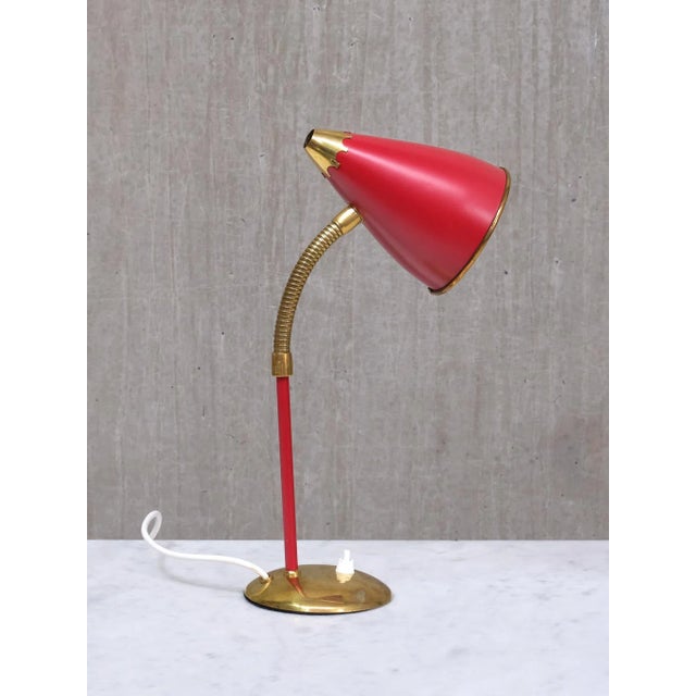 Metal Vintage Norwegian Adjustable Table Lamps in Red Metal and Brass, 1960s, Set of 2 For Sale - Image 7 of 17