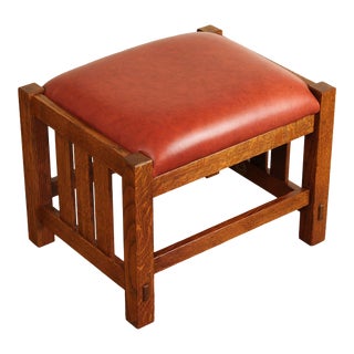 Stickley Mission Collection Oak and Leather Footstool For Sale