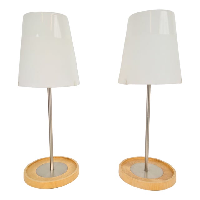 Vintage Basisk Table Lamp in Birch and Glass by Wiebke Braash for Ikea, 2000s, Set of 2 For Sale