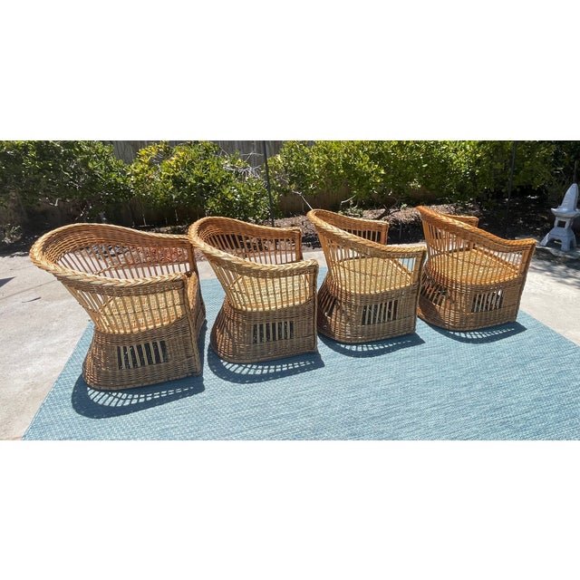 Late 20th Century McGuire Vintage Wicker Barrel Back Armchairs, a Set of 4 For Sale - Image 5 of 16