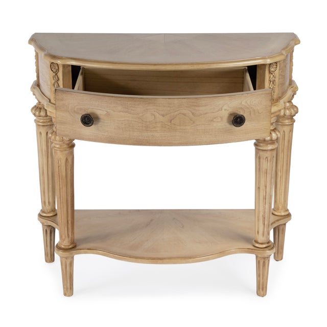 2020s Halifax 34 in. W Demilune Wood 1 Drawer Console Table with Open Lower Shelf, Antique Beige For Sale - Image 5 of 9