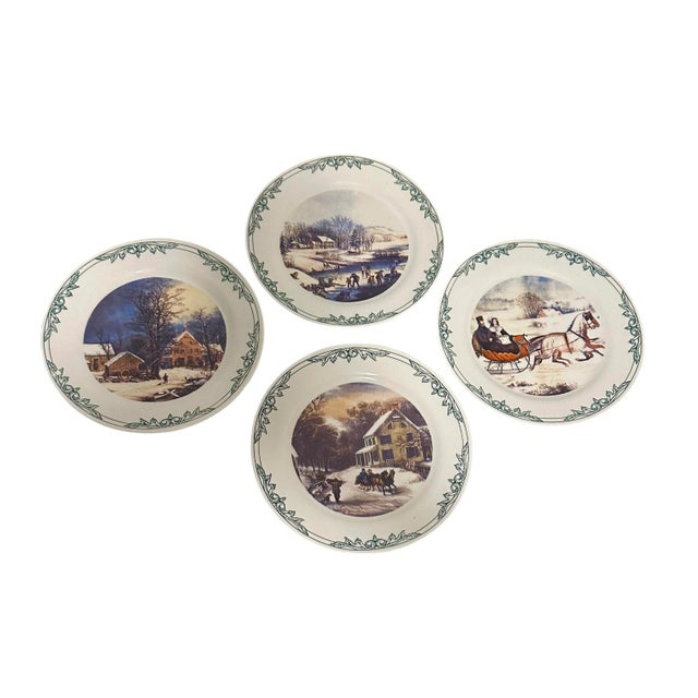 White Currier and Ives Winter Scenes of the City of New York Plates - A Set of 4 For Sale - Image 8 of 9