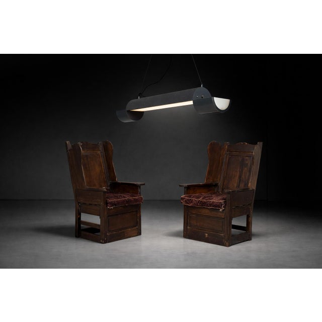 Blue Large Vintage Industrial Italian Metal Pendant Lamp, 1970s For Sale - Image 8 of 14