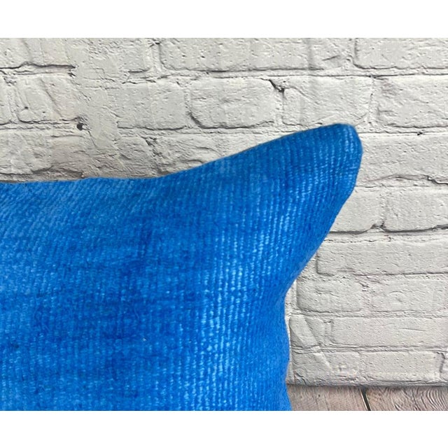 Turkish 20 x 20 Hemp Pillow Turkish Cushion Natural Blue Pillow Cushion Cover For Sale - Image 3 of 4