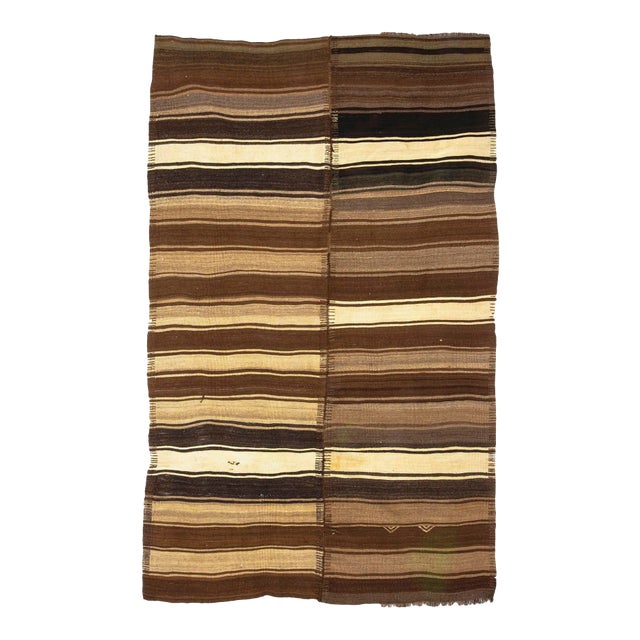 1960s Vintage Brown Natural Kilim Rug- 5′4″ × 8′8″ For Sale