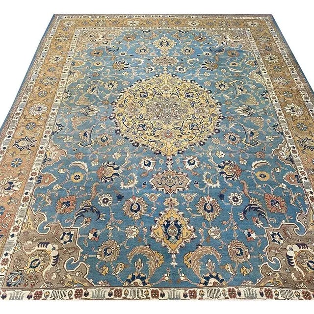 Blue 1950s Vintage Persian Tabriz Area Rug 9’3″ X 12’7″ For Sale - Image 8 of 9