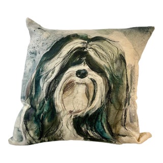 Square Pillow Adorned With a Tibetan Terrier Dog Portrait - Made in the U K For Sale