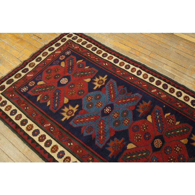 Tribal 1900s Blue Navy Tribal Geometric Antique Caucasian Kazak Talish Runner Rug For Sale - Image 3 of 12