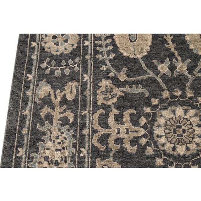 Contemporary Handmade Indian Modern Oushak Style Wool Rug in Charcoal-Gray For Sale - Image 3 of 7