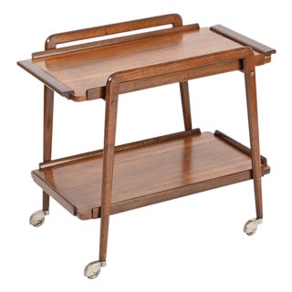 Mid-Century Italian Walnut Serving Bar Cart with Tray by Cesare Lacca, 1960s For Sale