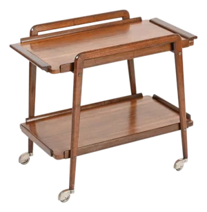 Mid-Century Italian Walnut Serving Bar Cart with Tray by Cesare Lacca, 1960s